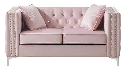 Glory Furniture Paige Velvet Loveseat in Pink