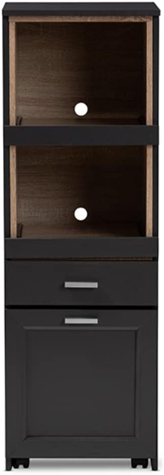 Baxton Studio Fabian Modern and Contemporary Dark Grey and Oak Brown Finished Kitchen Cabinet with Roll-Out Compartment