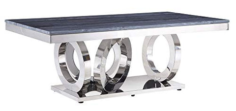 Acme Furniture Zasir Coffee Table, Gray Printed Faux Marble &amp; Mirrored Silver Finish
