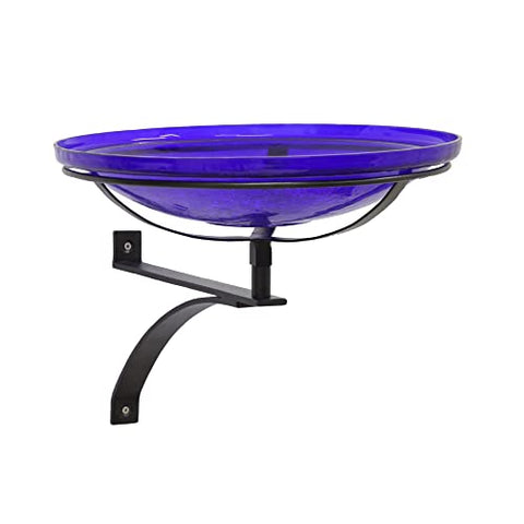 14 Cobalt Blue Crackle Birdbath- Wall Mount Bracket