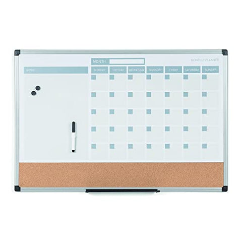 MasterVision 3-in-1 Dry-Erase Calendar Planner Board 24 Inches x 36 Inches Silver Frame Bulletin Board Whiteboard and Planning Board