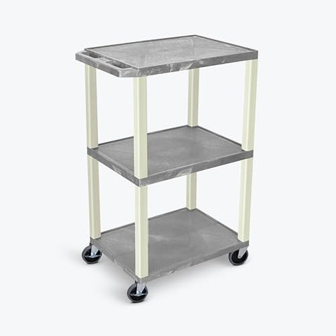 42 in.H 3-Shelf Utility Cart - Electric Gray Shelves Putty Legs - Gray
