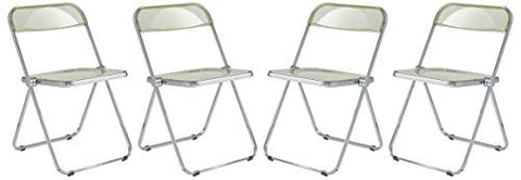 LeisureMod Lawrence Modern Transparent Acrylic Folding Chair with Metal Frame Set of 4 (Transparent Black)