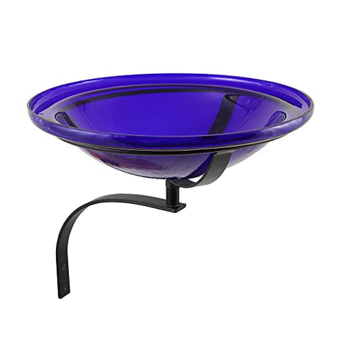 12 Cobalt Blue Crackle Birdbath- Wall Mount Bracket