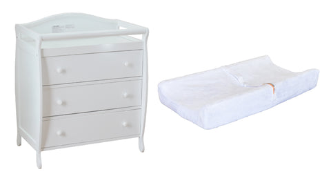 AFG Grace 3-Drawer Changing Table White with Contoured Changing Pad and Fabric Cover