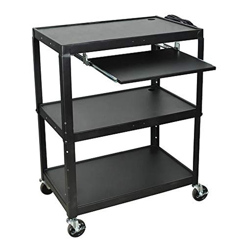 Extra-Large Adjustable-Height Steel AV Cart Pullout Keyboard Tray - Black