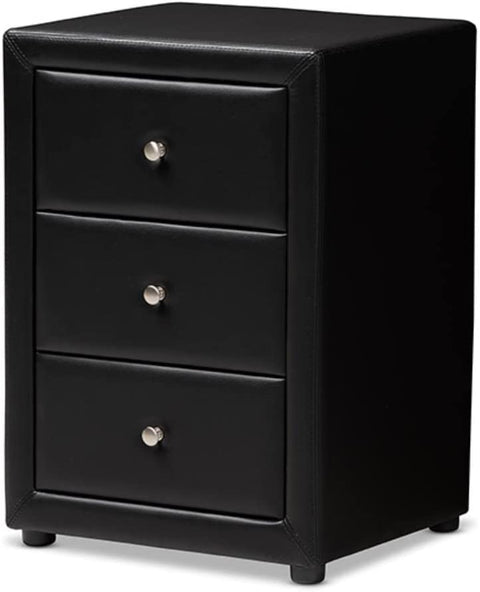Baxton Studio Tessa Modern and Contemporary Black Faux Leather Upholstered 3-Drawer Nightstand
