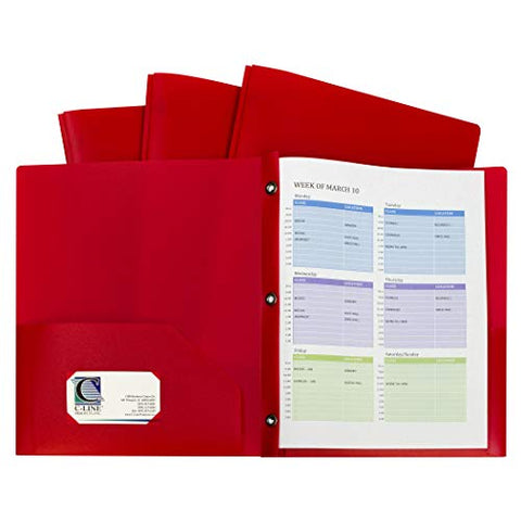 RED TWO POCKET POLY PORTFOLIOS WITH PRONGS PACK OF 10