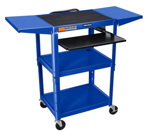 Adjustable-Height Steel Utility Cart - Pullout Keyboard Tray Drop Leaf Royal Blue - Blue