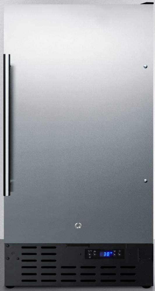 Summit Appliance FF1843BCSS 18&#34; Wide Built-in Undercounter All-refrigerator with Stainless Steel Exterior, Digital Thermostat, Automatic Defrost, Adjustable Chrome Shelves, LED Light and Front Lock