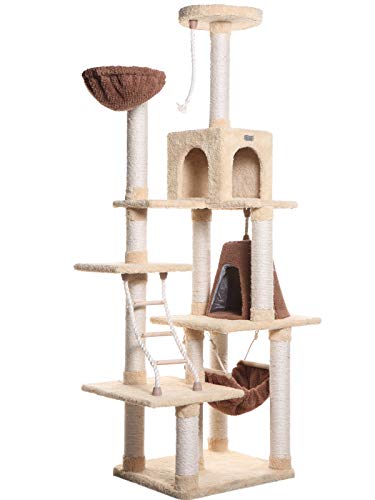 Armarkat Model X7805 Premium Cat Tree in Goldenrod, Jackson Galaxy Approved, Six Levels with Perch, Rope Ladder, Condo, Basket, and Teepee