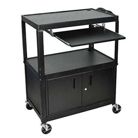 Extra-Large Adjustable-Height Steel Cart - Pullout keyboard Tray Cab - Black