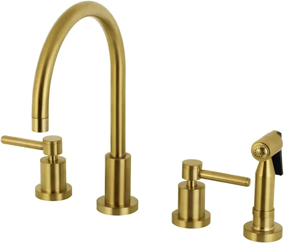 Kingston Brass KS8727DLBS Concord 8-Inch Widespread Kitchen Faucet with Brass Sprayer, Brushed Brass