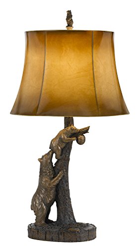 150W 3 Way Bear Resin Table Lamp With Leathrette Shade - Antique Bronze