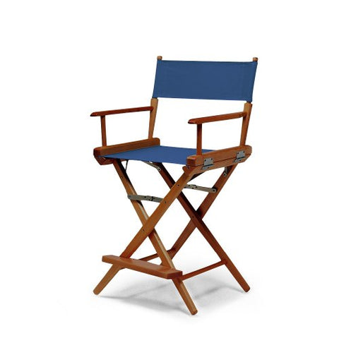 Telescope Casual World Famous Balcony Height Director Chair With Walnut Stain Finish and Blue Fabric