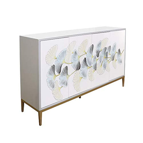 Pasargad Home Annabelle Sideboard with 4 Floral Doors, 2 Drawers &amp; Bronze Metal Frame