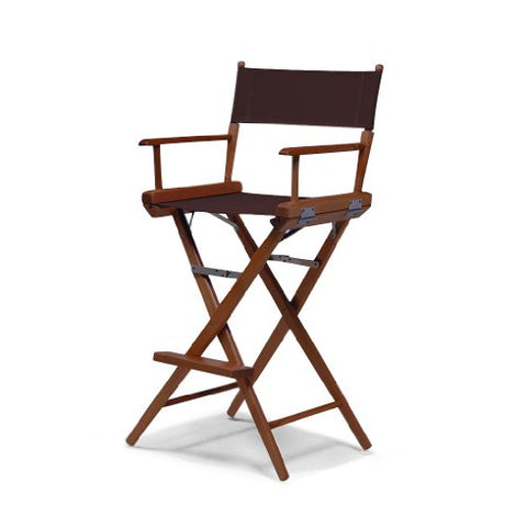 Telescope Casual World Famous Bar Height Director Chair With Walnut Stain Finish and Brown Fabric