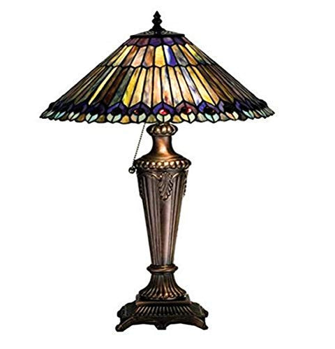 23 inches H Tiffany Jeweled Peacock Table Lamp.602