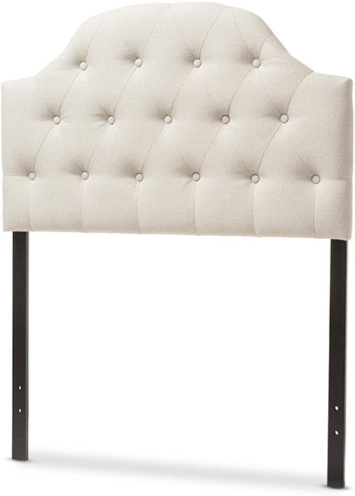 Baxton Studio Morris Modern and Contemporary Fabric Upholstered Button-Tufted Scalloped Headboard Beige/Twin