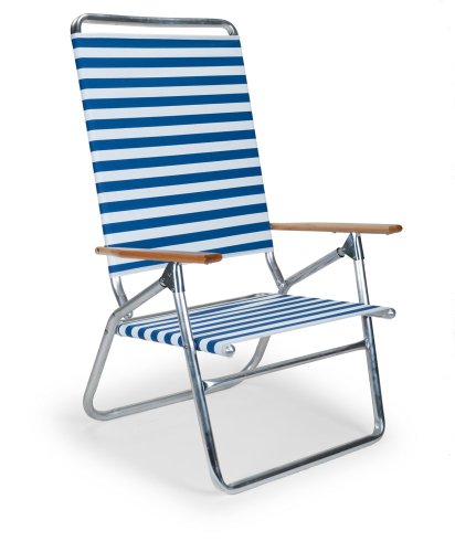Telescope Casual Light N Easy High Boy Folding Beach Arm Chair With Blue/White Stripe Fabric