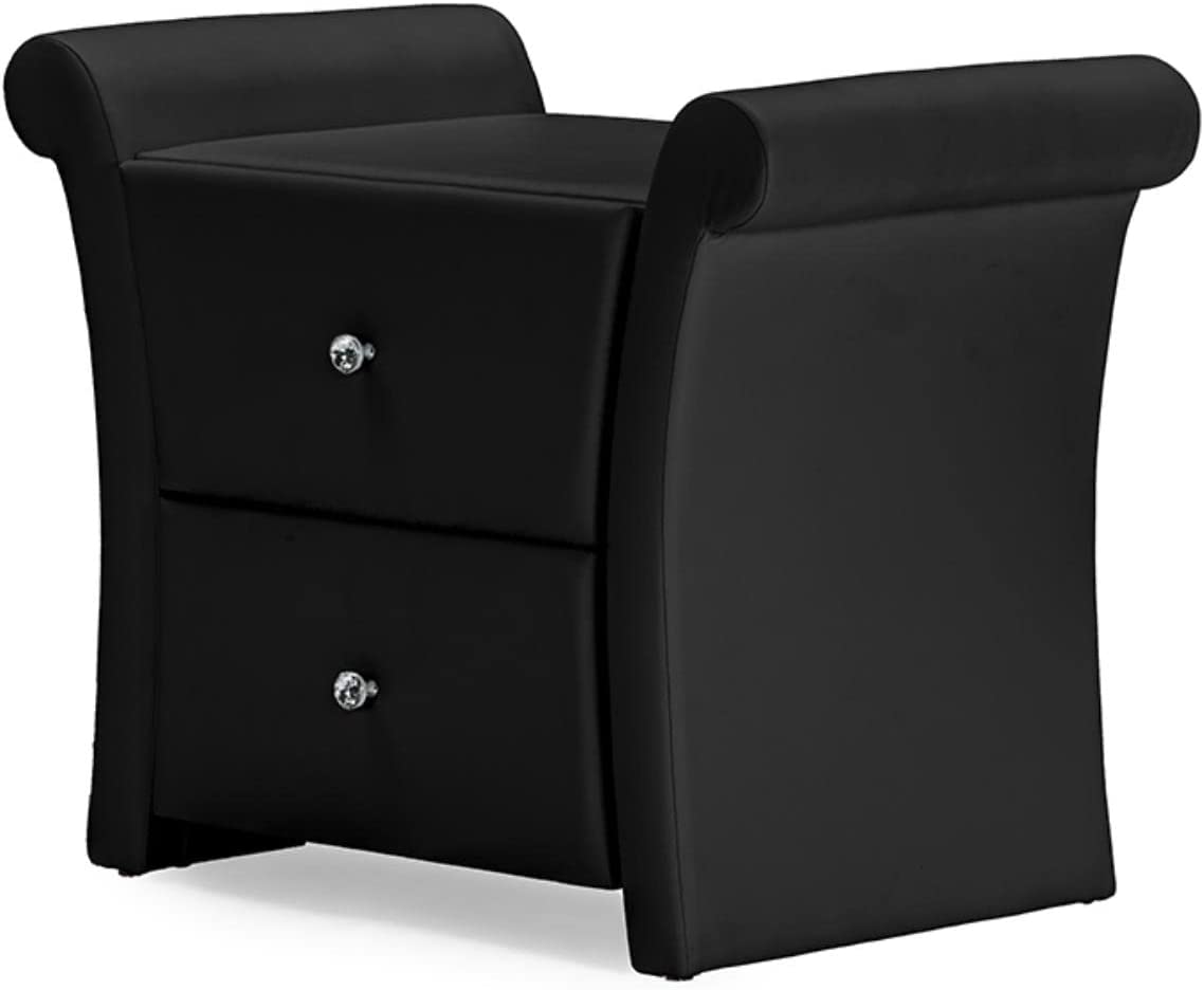 Baxton Studio Victoria Faux Leather Upholstered Modern Nightstand, Large, Black