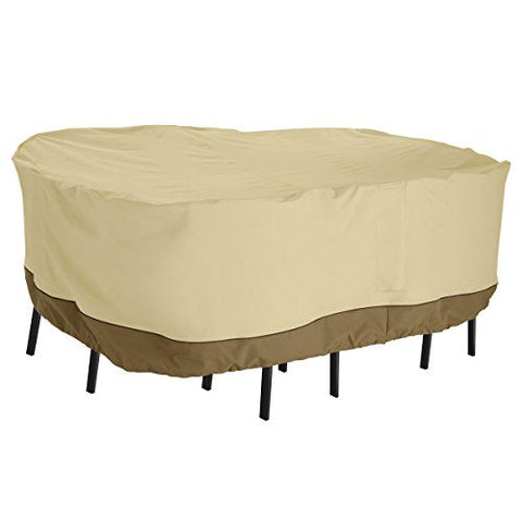 Classic Accessories Veranda Water-Resistant 108 Inch Rectangular Patio Bar Table &amp; Chair Set Cover, Patio Covers for Outdoor Furniture