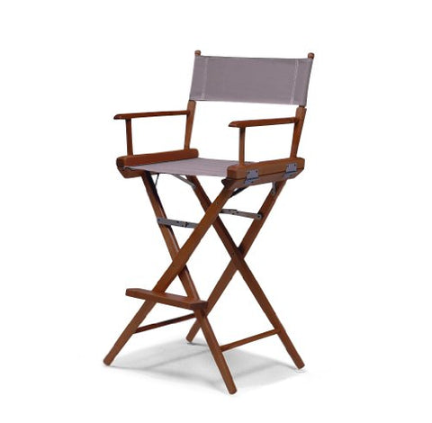 Telescope Casual World Famous Bar Height Director Chair With Walnut Stain Finish and Gray Fabric