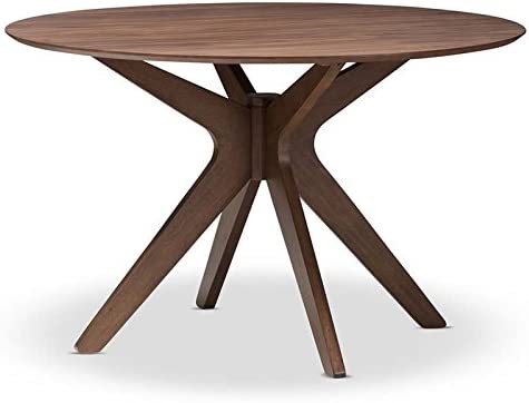 Baxton Studio Monte Round Dining Table in Walnut Brown