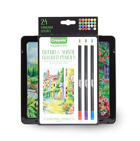 Crayola Signature Blend &amp; Shade Soft Core Colored Pencils in Tin, Gift - 24 Count, Blend &amp; Shade Colored Pencils