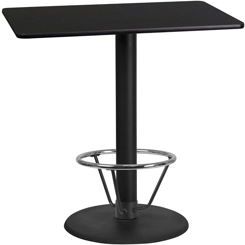 Flash Furniture 24&#39;&#39; x 42&#39;&#39; Rectangular Black Laminate Table Top with 24&#39;&#39; Round Bar Height Table Base and Foot Ring
