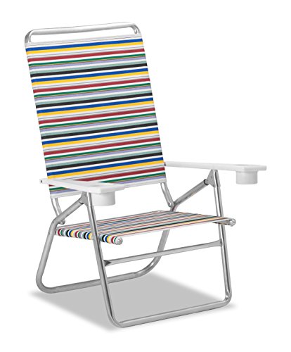 Telescope Casual Light N Easy High Boy Folding Beach Arm Chair With Marine Grade Polymer Arms With Cup Holders With Classic Stripe Fabric