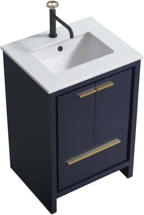 KubeBath Dolce 24 Blue  Modern Bathroom Vanity with White Quartz Counter-Top