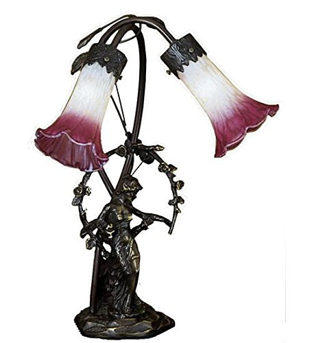 17Inch High Pink/White Pond Lily 2 Light Trellis Girl Table Lamp