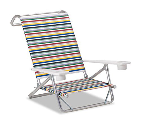 Telescope Casual Original Mini-Sun Chaise Folding Beach Arm Chair With Marine Grade Polymer Arms With Cup Holders With Classic Stripe Fabric
