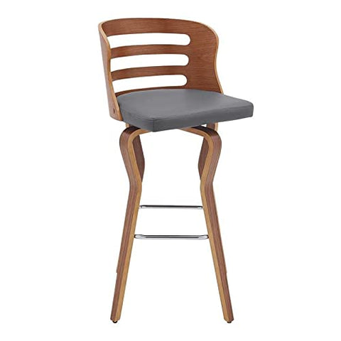 Verne 30 inches Swivel Gray Faux Leather and Walnut Wood Bar Stool