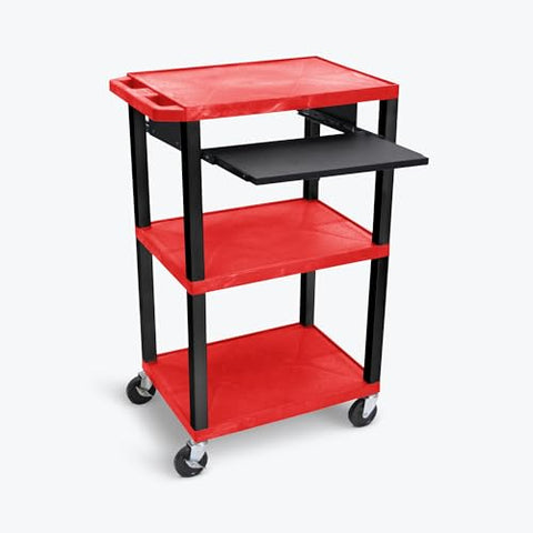 42 in.H 3-Shelf Utility Cart - Pullout Shelf Red Shelves Black Legs - Red
