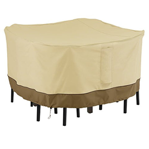 Classic Accessories Veranda Water-Resistant 66 Inch Square Patio Bar Table &amp; Chair Set Cover, Outdoor Table Cover