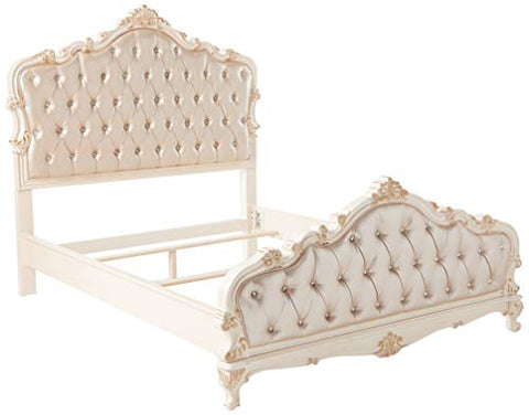 ACME Chantelle Queen Bed - 23540Q - Rose Gold PU &amp; Pearl White