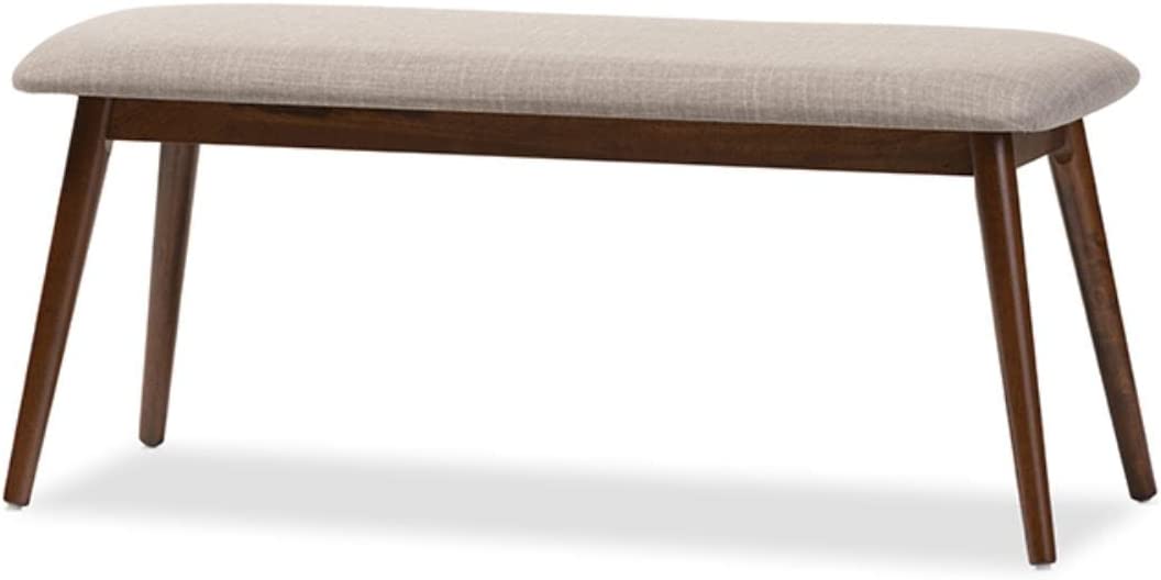 Baxton Studio Flora Mid-Century Modern Light Grey Fabric and OakMedium Brown Finishing Wood Dining Bench