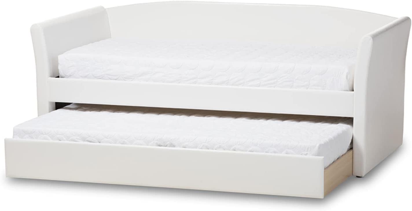 Baxton Studio Camino Modern and Contemporary White Faux Leather Upholstered Daybed with Guest Trundle Bed