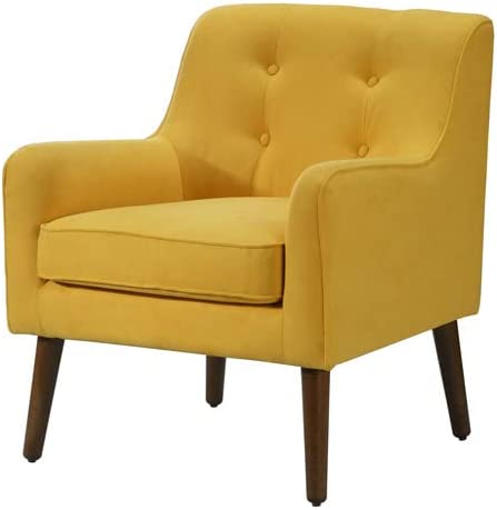 Ryder Mid Century Modern Yellow Woven Textile Fabric Tufted Armchair
