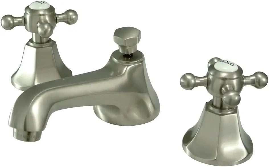 Kingston Brass KS4468BX Metropolitan Widespread Lavatory Faucet with Metal Cross Handle, Brushed Nickel,8-Inch Adjustable Center
