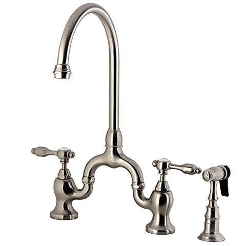 Kingston Brass KS7792TALBS Tudor Bridge Kitchen Faucet, Polished Brass