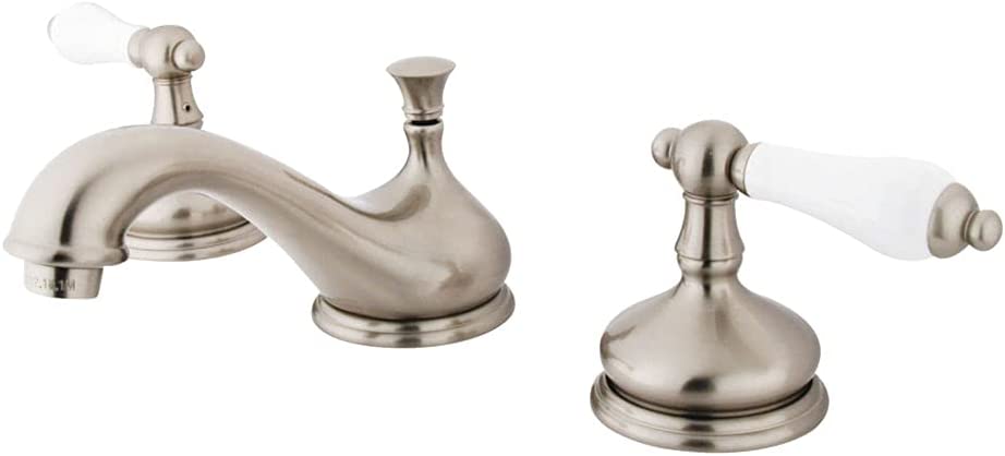 Kingston Brass KS1165PL Heritage Widespread Lavatory Faucet with Porcelain Lever Handle, Oil Rubbed Bronze