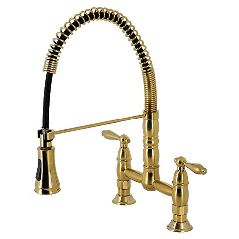 Kingston Brass GS1277AL Heritage Pull-Down Sprayer Kitchen Faucet, Brushed Brass