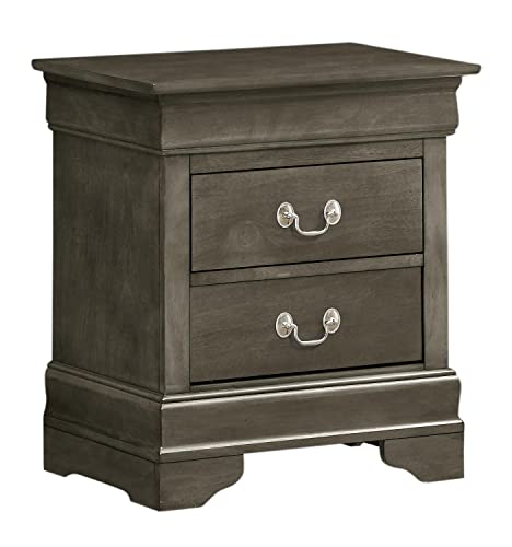 Louis Philippe 2-Drawer Gray Nightstand (24 in. H X 22 in. W X 16 in. D)