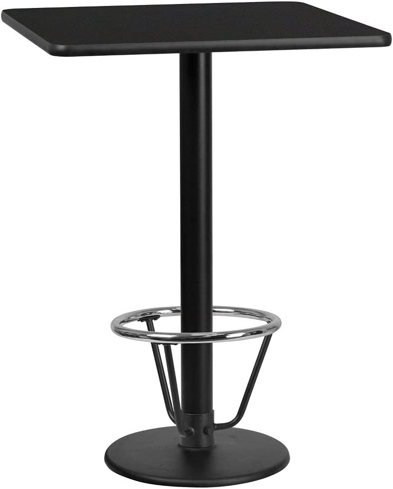 Flash Furniture 30&#39;&#39; Square Black Laminate Table Top with 18&#39;&#39; Round Bar Height Table Base and Foot Ring