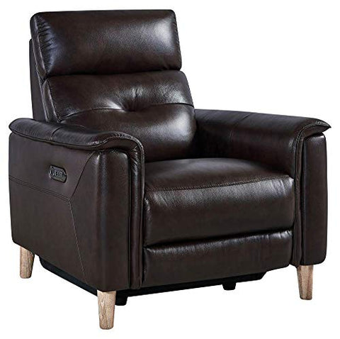Armen Living Gala Brown Contemporary Top Grain Leather Power Recliner Chair with USB