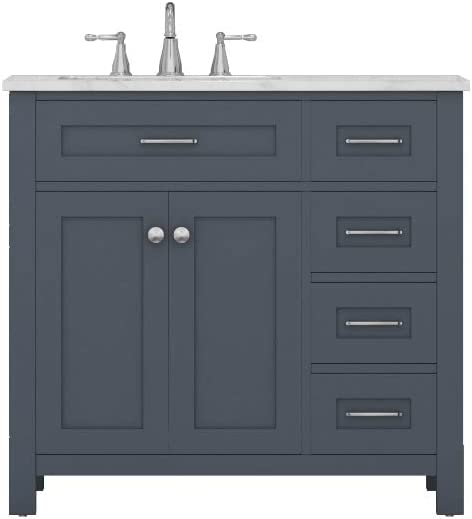 Norwalk 36 inch Drawer Vanity in Gray with Carrera Marble Top