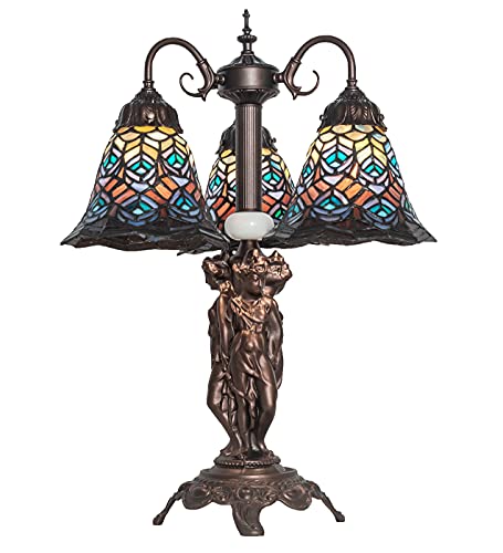 23Inch High Tiffany Peacock Feather 3 Light Table Lamp